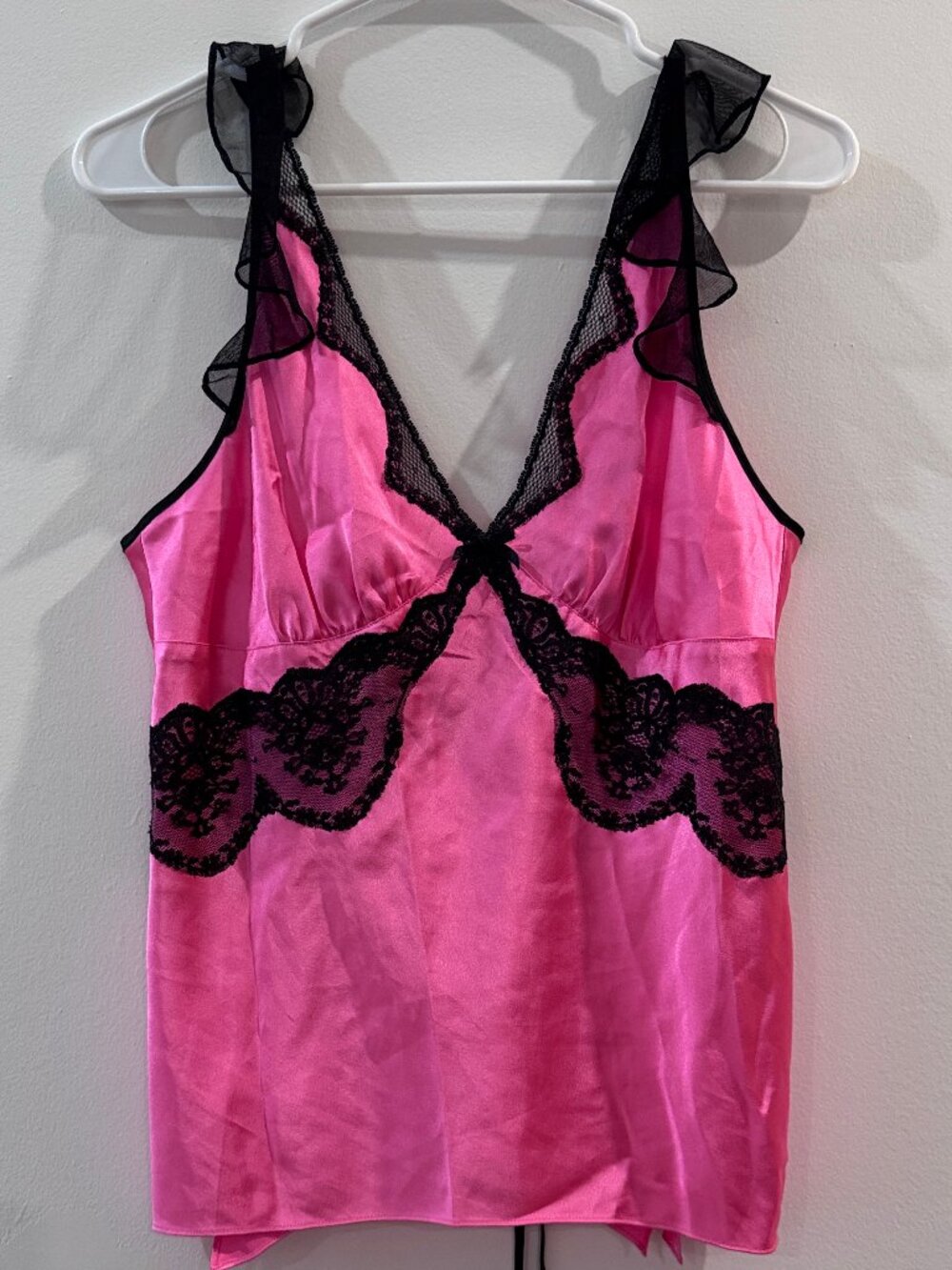 Betsey Johnson Vintage Y2K black pink babydoll cami top - M coquette, 00s